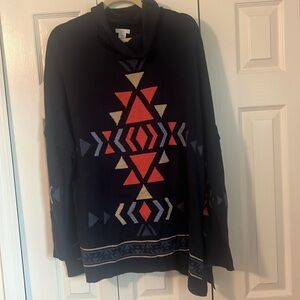 J. Jill Aztec Southwestern Funnel Neck Oversized Sweater